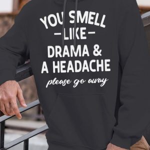 Men’s You Smell Like Drama & A Headche Humor And Irony Casual Hoodie Hoodie, color:Deep Gray|size:3XL, Lilicloth.com