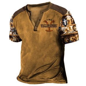 Men's Henry T-Shirt Vintage Yellowstone Western Denim Color Block Print Graphic Daily Casual, T-Shirts, , COTOSEN, Apparel Online, Cheap Clothes, Buy Now
