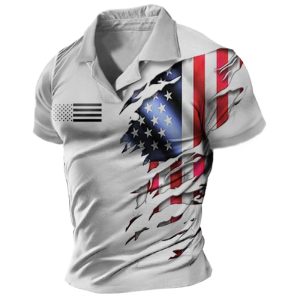 Men's T-Shirt Small Cuban Collar Vintage American Flag Print Short Sleeve Everyday Casual Tee White, T-Shirts, , COTOSEN, Apparel Online, Cheap Clothes, Buy Now