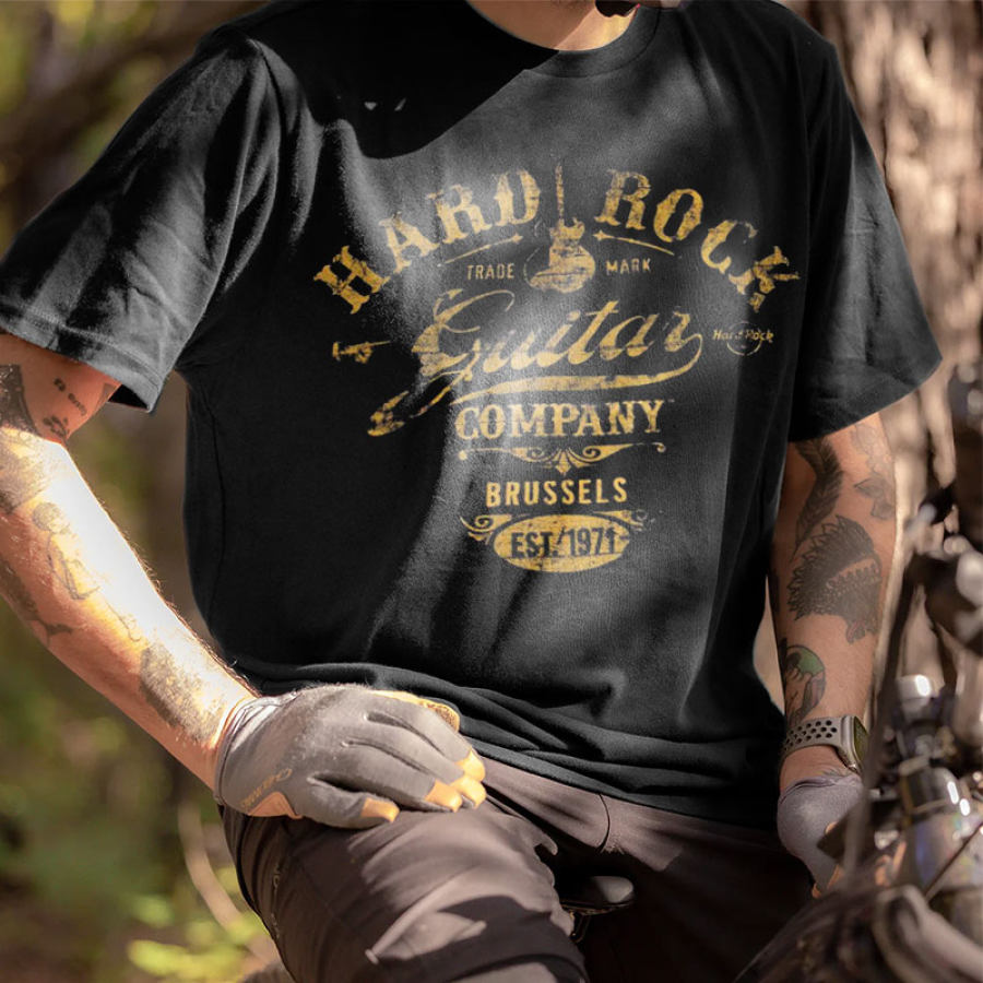 Men's Cotton T-Shirt Crew Neck Short Sleeve Hard Rock Guitar Print, T-Shirts, , COTOSEN, Apparel Online, Cheap Clothes, Buy Now