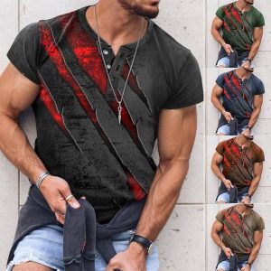 Men's Henley T-Shirt Scratched Claw Print Pattern Retro Short Sleeve Summer Henley Shirt, T-Shirts, , COTOSEN, Apparel Online, Cheap Clothes, Buy Now