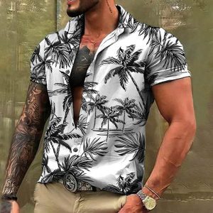 Men's Hawaiian Palm Print Casual Short Sleeve Shirt, T-Shirts, , COTOSEN, Apparel Online, Cheap Clothes, Buy Now