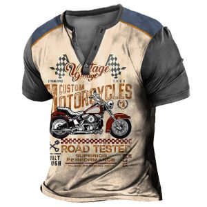 Men's Henry T-Shirt Retro Motorcycle Color Block Print Graphic Daily Casual, T-Shirts, , COTOSEN, Apparel Online, Cheap Clothes, Buy Now