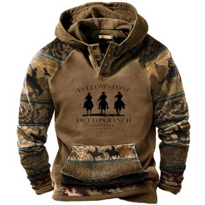 Men's Vintage Western Yellowstone Colorblock Hoodie, Hoodies & Sweatshirts, , COTOSEN, Apparel Online, Cheap Clothes, Buy Now