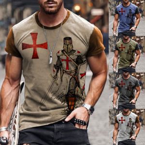 Men's T-Shirt Templar Print Cross Pattern Retro Short Sleeve Summer, T-Shirts, , COTOSEN, Apparel Online, Cheap Clothes, Buy Now