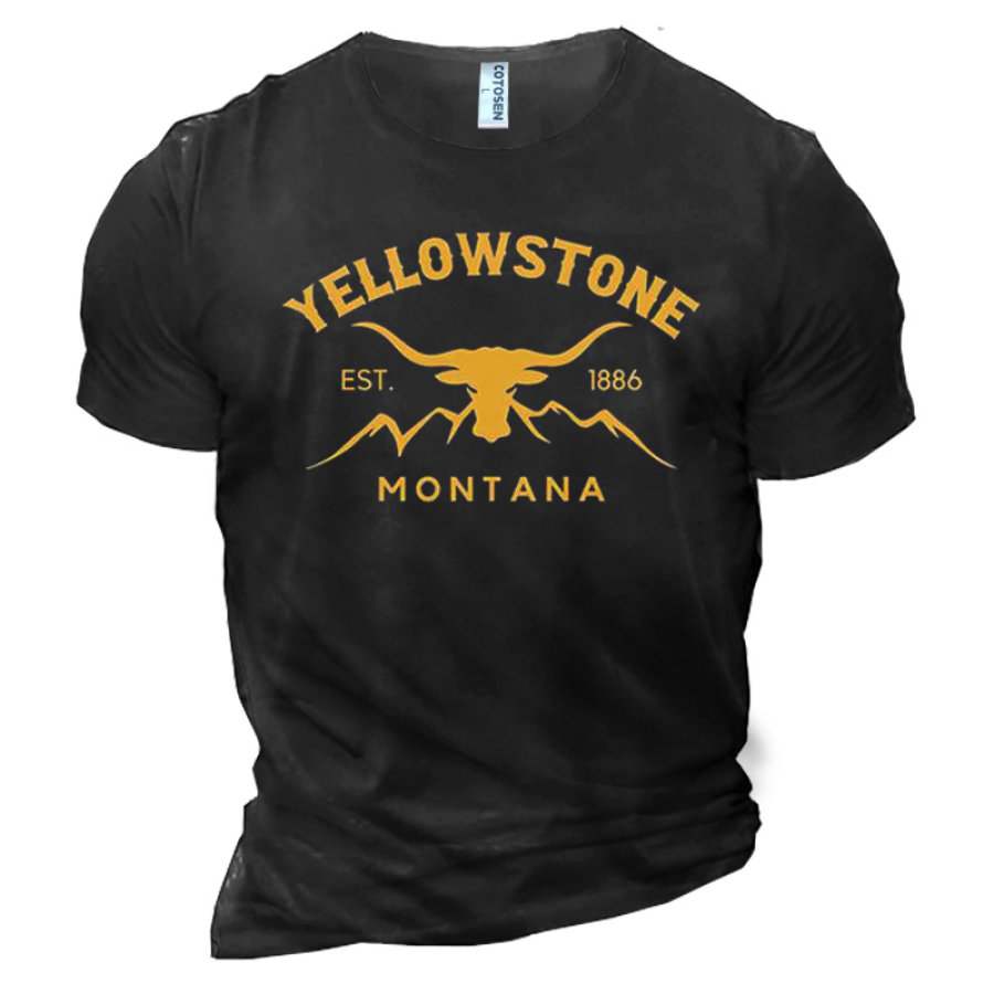 Men's Cotton T-Shirt Round Neck Short Sleeve Daily Casual Yellowstone Letter Print, T-Shirts, , COTOSEN, Apparel Online, Cheap Clothes, Buy Now