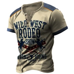 Men's Henry T-shirt Retro Western Cowboy Letter Print Color Matching Short Sleeve Daily Casual, T-Shirts, , COTOSEN, Apparel Online, Cheap Clothes, Buy Now