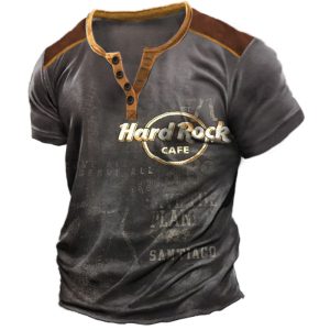 Men's Henry T-Shirt Retro Hard Rock Print Colorblock Short Sleeve Daily Casual Tee, T-Shirts, , COTOSEN, Apparel Online, Cheap Clothes, Buy Now