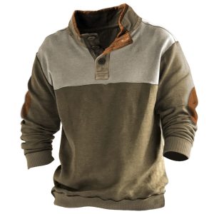 Men's Vintage Colorblock Quarter Button Sweatshirt, Hoodies & Sweatshirts, , COTOSEN, Apparel Online, Cheap Clothes, Buy Now