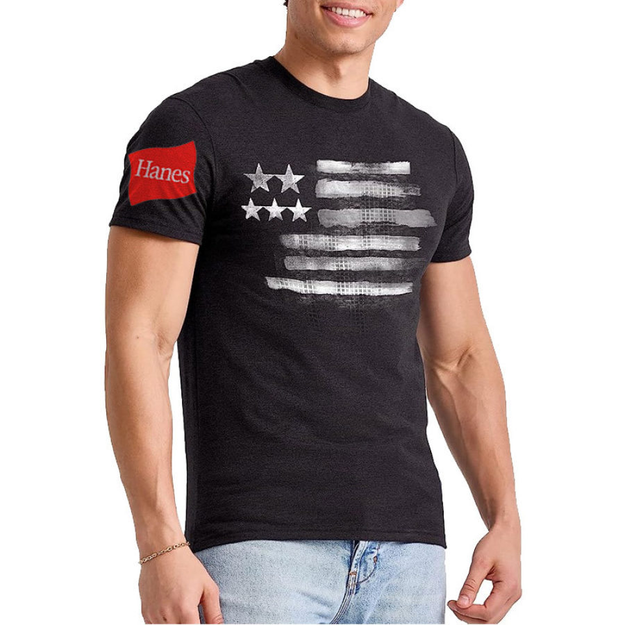 Hanes Men's T-Shirt Retro American Flag Print Graphic Short Sleeve Everyday Casual Tee, T-Shirts, , COTOSEN, Apparel Online, Cheap Clothes, Buy Now