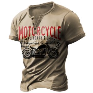Men's Henry T-Shirt Retro Motorcycle Letter Print Short Sleeve Daily Casual, T-Shirts, , COTOSEN, Apparel Online, Cheap Clothes, Buy Now