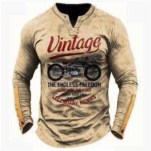 Men's Long Sleeve T-Shirt Retro Motorcycle Print Pattern Short Sleeve Daily Casual Tee, T-Shirts, , COTOSEN, Apparel Online, Cheap Clothes, Buy Now