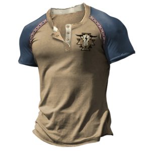 Men's Henley T-Shirt Vintage Ethnic Western Cowboy Print Graphic Colorblock Short Sleeve Everyday Casual Tee Khaki, T-Shirts, , COTOSEN, Apparel Online, Cheap Clothes, Buy Now