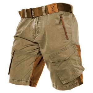 Men's Shorts Retro Yellowstone Western Denim Zipper Pocket Colorblock Daily Casual Shorts Khaki, Shorts, , COTOSEN, Apparel Online, Cheap Clothes, Buy Now
