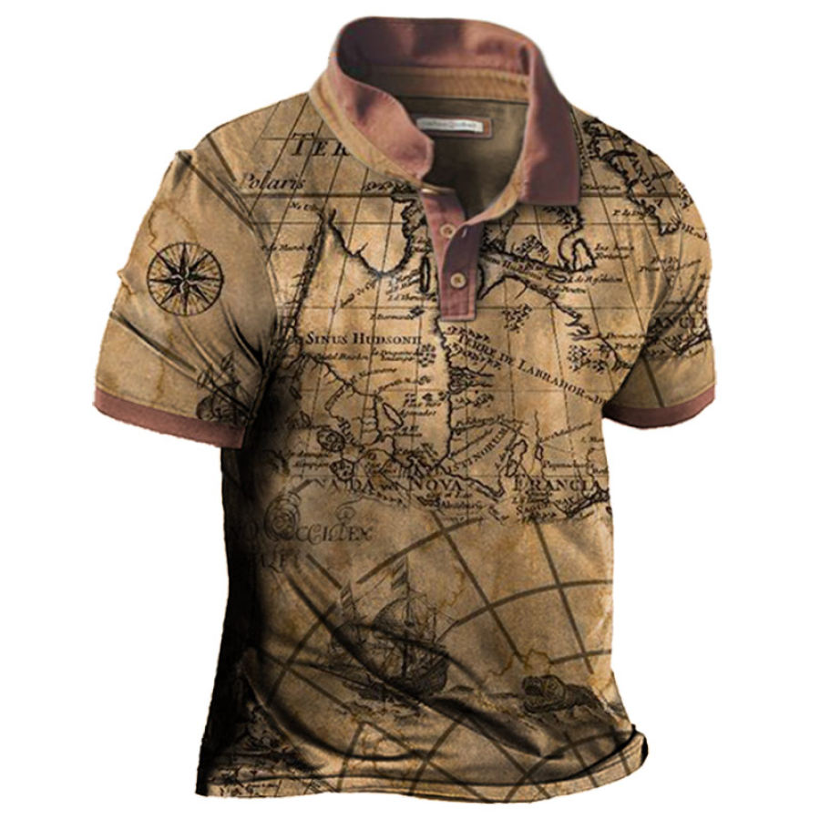 Men's Outdoor Nautical Map Hawaii Vacation Polo Neck T-Shirt, T-Shirts, , COTOSEN, Apparel Online, Cheap Clothes, Buy Now