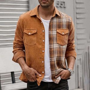 Men's Corduroy Shirt Retro Plaid Patch Pocket Long Sleeve Daily Casual, Coats & Jackets, , COTOSEN, Apparel Online, Cheap Clothes, Buy Now