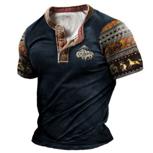 Men's Vintage Western Yellowstone Colorblock V-Neckr Short Sleeve T-Shirt, T-Shirts, , COTOSEN, Apparel Online, Cheap Clothes, Buy Now
