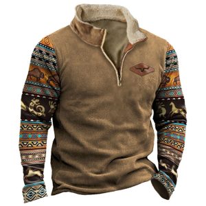 Men's Fleece Western Cowboy Vintage Colorblock Zip Stand Collar Sweatshirt, Hoodies & Sweatshirts, , COTOSEN, Apparel Online, Cheap Clothes, Buy Now