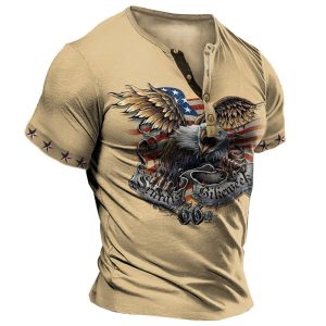 Men's Henley T-Shirt Vintage American Flag American Eagle Print Graphic Everyday Casual Tee Khaki, T-Shirts, , COTOSEN, Apparel Online, Cheap Clothes, Buy Now