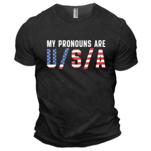 Men's Cotton T-Shirt Round Neck Short Sleeve My Pronouns Are Usa, T-Shirts, , COTOSEN, Apparel Online, Cheap Clothes, Buy Now