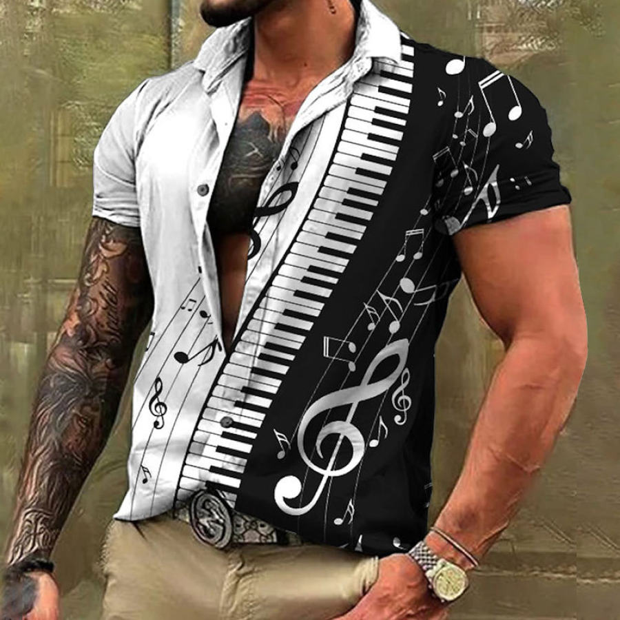 Men's Vintage Hawaiian Jazz Music Print Casual Short Sleeve Shirt, T-Shirts, , COTOSEN, Apparel Online, Cheap Clothes, Buy Now