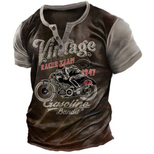 Men's Henley T-Shirt Retro Motorcycle Print Pattern Colorblock Daily Casual, T-Shirts, , COTOSEN, Apparel Online, Cheap Clothes, Buy Now