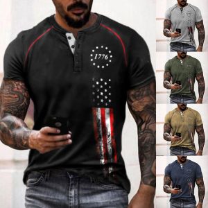 Men's Henley T-Shirt American Flag 1776 Independence Day Print Pattern Retro Short Sleeve Summer Henley, T-Shirts, , COTOSEN, Apparel Online, Cheap Clothes, Buy Now