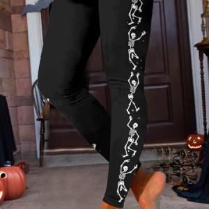 women's Holloween Cotton-Blend Casual Skull Loose Legging, color:Black|size:4XL, Lilicloth.com
