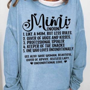 Women's Funny Word MiMi Text Letters Loose Simple Sweatshirt, color:Light Blue|size:3XL, Lilicloth.com