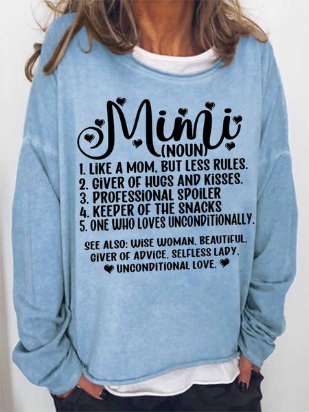 Women's Funny Word MiMi Text Letters Loose Simple Sweatshirt, color:Light Blue|size:3XL, Lilicloth.com