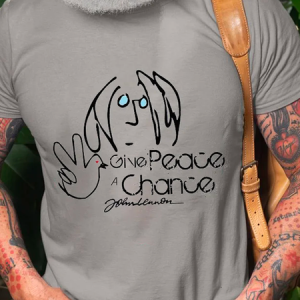 Men's Give Peace A Chance Print Cotton Loose Casual T-Shirt, color:Gray|size:3XL, Lilicloth.com