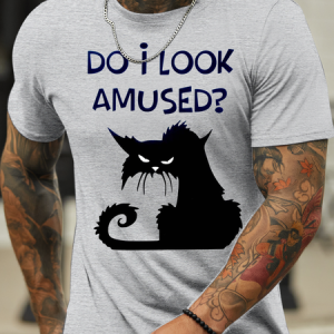 Men's Do I Look Amussed Print Cotton-Blend Casual Animal T-Shirt, color:Gray|size:3XL, Lilicloth.com