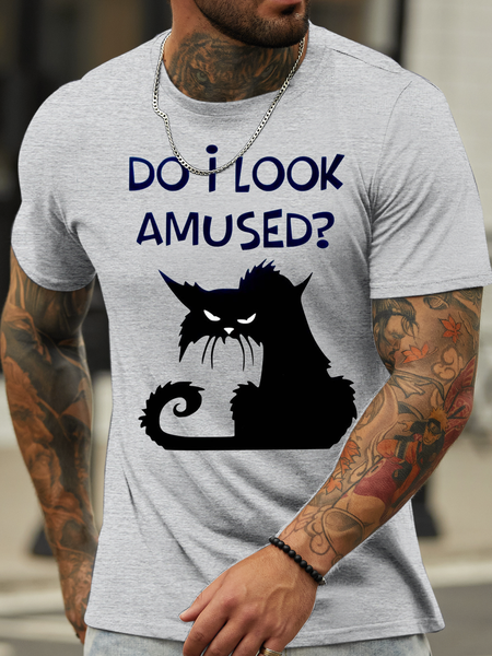 Men's Do I Look Amussed Print Cotton-Blend Casual Animal T-Shirt, color:Gray|size:3XL, Lilicloth.com