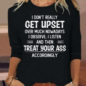 Women's I Don't Really Get Upset Letter Casual Shirt, color:Black|size:3XL, Lilicloth.com