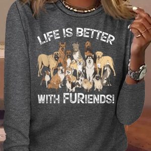 Women's Life Is Better With FURiends Casual Shirt, color:Gray|size:3XL, Lilicloth.com