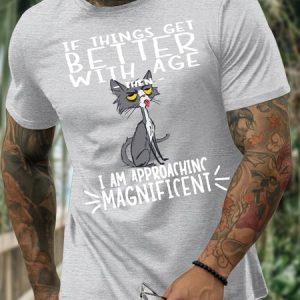 Men’s If Things Get Better With Age Then I Am Approachinc Magnificent Text Letters Casual Cotton T-Shirt, color:Light Gray|size:3XL, Lilicloth.com