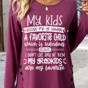 Women's Funny Grandma Crew Neck Regular Fit Casual Shirt, color:Wine Red|size:3XL, Lilicloth.com
