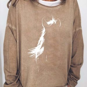 Women Printing Loose Casual Crew Neck Sweatshirt, color:Khaki|size:3XL, Lilicloth.com
