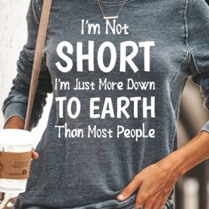 Women's Funny Short Girl Text Letters Casual Sweatshirt, color:Gray|size:3XL, Lilicloth.com