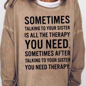 Women's Funny Sister Letters Casual Sweatshirt, color:Light Brown|size:3XL, Lilicloth.com
