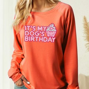 WoMen’s T's My Dog's Birthday Text Letters Casual Sweatshirt Human Matching Dog T-Shirt, color:Orange|size:3XL, Lilicloth.com