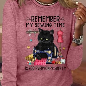Women's Remember My Sewing Time Is For Everyone's Safety Humor Casual Shirt, color:Pink|size:3XL, Lilicloth.com
