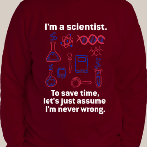 Men's I'M A SCIENTIST TO SAVE TIME LET'S JUST ASSUME I'M NEVER WRONG Casual Cotton-Blend Color Block Sweatshirt, color:Red|size:3XL, Lilicloth.com