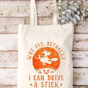 Halloween I Can Drive A Stick Holiday Shopping Tote, color:White|size:One-size, Lilicloth.com