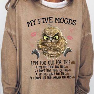 Women's 5 Five Mood Letters Owl Casual Sweatshirt, color:Light Brown|size:3XL, Lilicloth.com