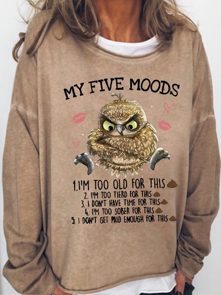 Women's 5 Five Mood Letters Owl Casual Sweatshirt, Sweatshirts & Hoodies, color:Light Brown|size:3XL, JustFashionNow