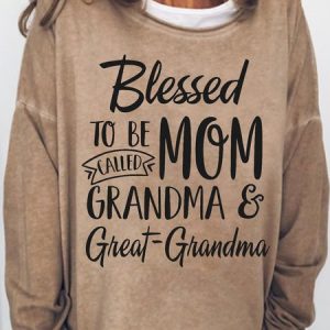 Wommen's Blessed to Be Called Mom Grandma and Great-grandma Crew Neck Casual Sweatshirt, color:Light Brown|size:3XL, Lilicloth.com