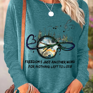 Women's Freedom‘s Just Another Word Musical Note Graphic Crew Neck Casual Text Letters Shirt, color:Green|size:3XL, Lilicloth.com