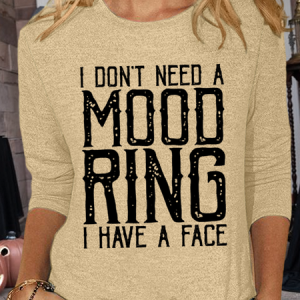 Women's Funny Word Cotton-Blend Casual Shirt, color:Khaki|size:3XL, Lilicloth.com