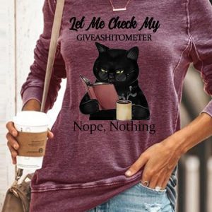 Womens Funny Letter Black Cat Crew Neck Sweatshirt, color:Red|size:3XL, Lilicloth.com